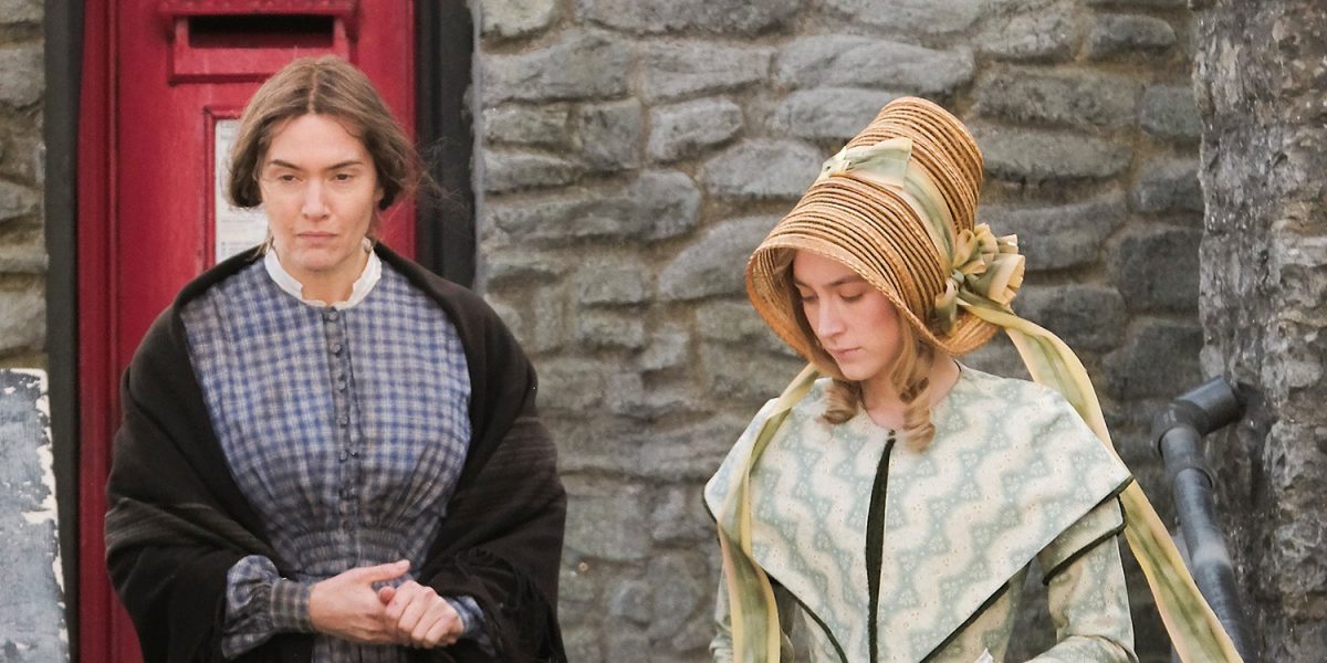 Kate Winslet as Mary Anning and Saoirse Ronan as Charlotte Murchison in Ammonite 